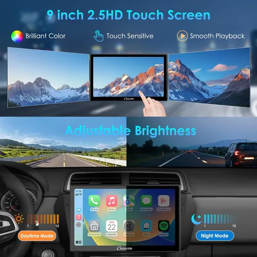 Miniatura 7 de Carpuride Estéreo de auto doble DIN con CarPlay y Android Auto Radio para automóvil de 9 pulgadas, pantalla táctil flotante HD, receptores de audio