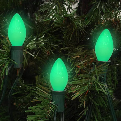 Miniatura 6 de Oviejo Paquete de 25 bombillas de repuesto C7 para luces navideñas, bombillas LED verdes C7 para luces de cadena navideñas, bombillas vintage C7 E12