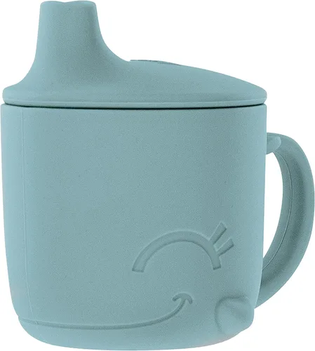 Nuby Animal Friends Taza de silicona para beber - Taza para niños pequeños con un asa - 6+ meses - Ballena azul