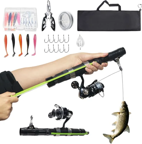 Miniatura 9 de SUFFUSE Caña de catapulta de pesca, cañas de pesca portátiles de fibra de carbono y carretes combo para proyectar señuelos, equipo de pesca compacto