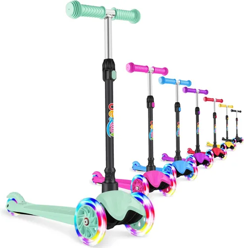 BELEEV Patinete A1 para niños de 2 a 6 años, patinete de 3 ruedas para niños pequeños, niñas y niños, ruedas que se iluminan, altura ajustable,