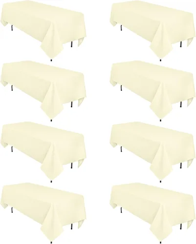 Paquete de 8 manteles rectangulares color beige de 60 x 102 pulgadas para mesas rectangulares de 6 pies, resistentes a las arrugas, tela de