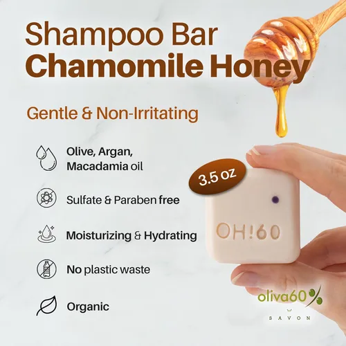 Miniatura 2 de Champú Bar Manzanilla Miel - Suave y No Irritante Cuidado del Cabello - Hidrata e Hidrata el Cabello Seco Champú Orgánico con Aceite, Argán