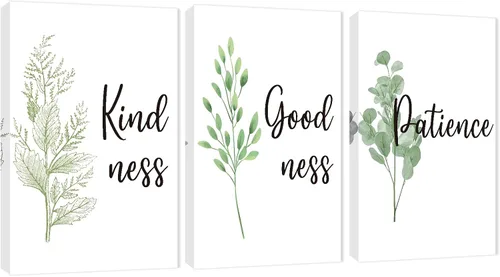 Miniatura 61 de Arte de pared inspirador de 3 piezas, imagen de refranes de plantas blancas, citas de trabajo y estadía, impresiones en lienzo para decoración