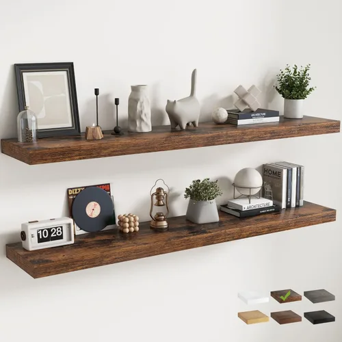 Miniatura 8 de Estantes flotantes para pared con soportes invisibles, estantes de madera de ingeniería montados en la pared con grano de madera para sala de estar