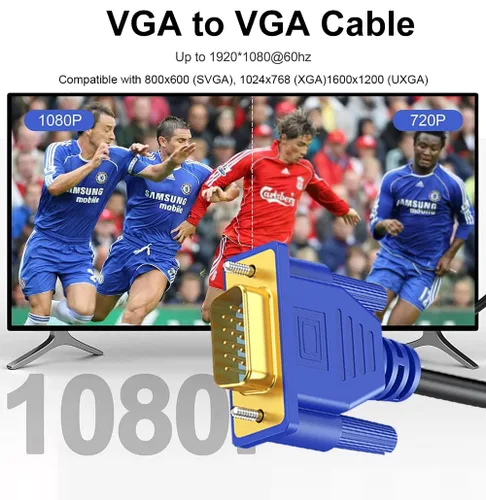 Miniatura 3 de Cable VGA de 6 pies, Cable Adaptador de Monitor de Computadora VGA Macho a Macho Blindado con Chapado en Oro 15 Pin HD15 1080P@60Hz Full HD Alta Azul