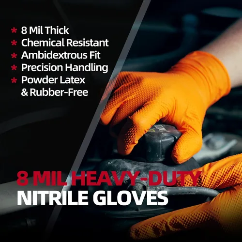 Miniatura 2 de Jointown Guantes Básicos de Nitrilo de Servicio Pesado, Guantes de Mecánico de Nitrilo Desechables de 8 Mil, con Textura de Diamante Elevada, Caja
