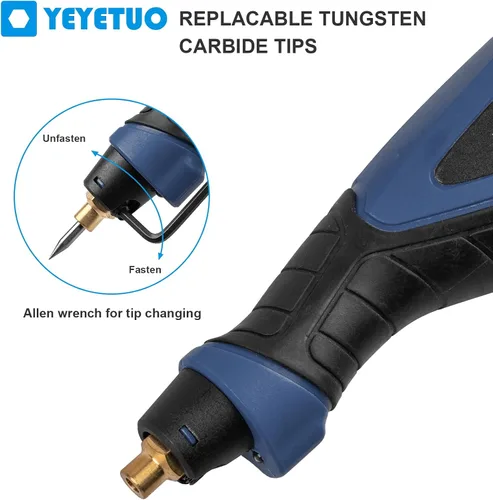 Miniatura 3 de Bolígrafo de grabado de 25 W, herramienta de grabado de potencia de 6 velocidades, bolígrafo grabador de mano con brocas de acero de carburo