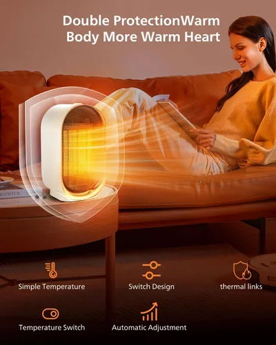 Miniatura 5 de QQT Calentador de Espacio, Mini Calentadores de Espacio Portátiles de Eficiencia Energética para Uso en Interiores, Ventilador Calefactor Portátil