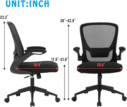 Miniatura 2 de Silla ergonómica de oficina con respaldo medio, silla de computadora de malla con soporte lumbar y reposabrazos abatibles, silla giratoria de altura