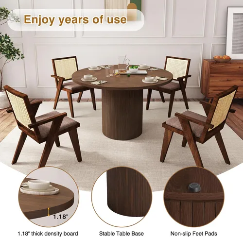Miniatura 4 de Mesa de comedor redonda de 47 pulgadas, mesa de comedor acanalada de granja, mesa de comedor redonda pequeña de madera moderna para cocina, sala