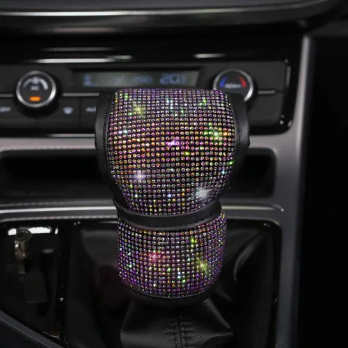 Miniatura 15 de Funda de felpa para pomo de palanca de cambios automática con purpurina de cristal brillante y diamantes de imitación para niñas y damas, ajuste