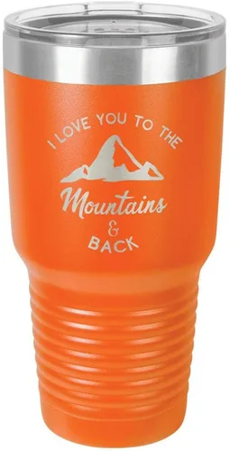 Miniatura 14 de Vaso negro de 30 onzas con popote y tapa superior deslizante con texto en inglés "I love you to the mountains and back", color negro