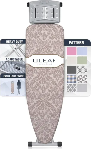 Miniatura 9 de oleaf Tabla de planchar con cubierta y almohadilla gruesa de 43 x 13 pulgadas, altura ajustable, tamaño completo, plegable, tabla de planchar