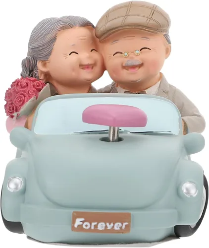 Veemoon Figuras de resina para parejas mayores, decoración de pastel de aniversario de boda, pareja amorosa en el automóvil, estatua para decoración