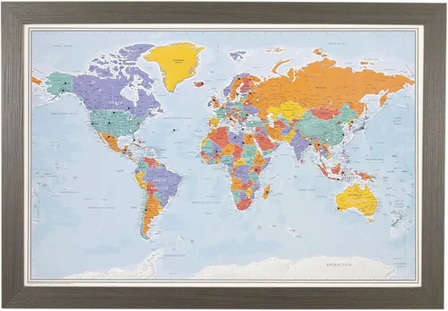 Miniatura 7 de Póster personalizado en lienzo enrollado con mapa del mundo, arte de pared con chinchetas – Grande 24" x 36" mapa del mundo de océanos azules