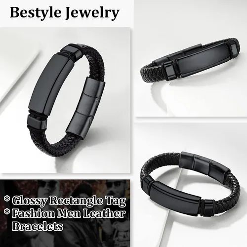 Miniatura 4 de Bestyle Pulseras vikingas trenzadas de cuero genuino para hombres y niños, estilo vintage, martillo de Thor, calavera, masón masónico, pulseras