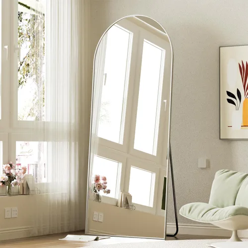 Miniatura 16 de BEAUTYPEAK Espejo de Piso de Cuerpo Completo Arqueado de 64"x21", Espejo de Longitud Completa para Colgar o Apoyar con Parte Superior Arqueada, Plata