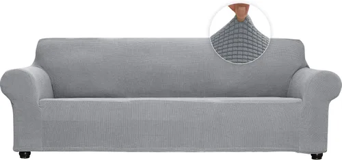 Miniatura 13 de Funda elástica suave para sofá de 3 cojines, protector de muebles, transpirable, lavable, tela jacquard, cuadros pequeños con parte inferior Beige