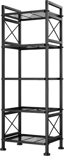 GIOTORENT Estantes de almacenamiento de despensa, estante de almacenamiento de metal de 5 niveles con marco lateral en forma de X, estante de Negro