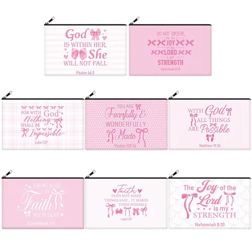 Miniatura 13 de Talltalk 8 piezas de regalos cristianos para mujeres, bolsas de maquillaje cristiano a granel con versículos de la Biblia, bolsa de cosméticos