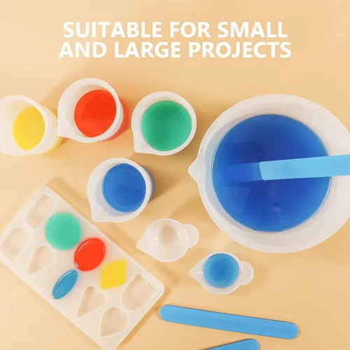 Miniatura 7 de KISREL Tazas medidoras de silicona para resina, suministros de resina con tazas de 600 ml y 100 ml, tazas de mezcla de resina, varillas de agitación