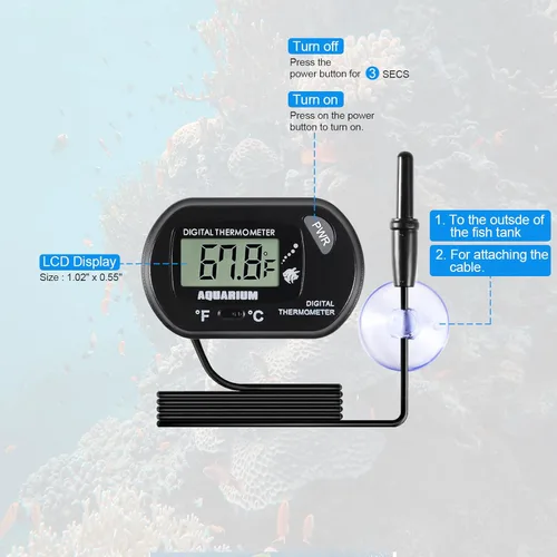 Miniatura 2 de Termómetro de acuario para acuario, termómetro digital LCD para tanque de peces con sonda de sensor resistente al agua y ventosa para incubadoras