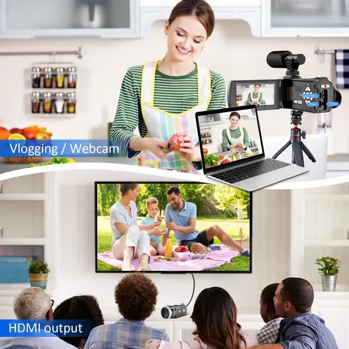 Miniatura 4 de Videocámara de video 4K UHD, cámara de vlogging de YouTube de 48MP con micrófono inalámbrico Lavalier, zoom digital 18X, pantalla IPS giratoria de 3