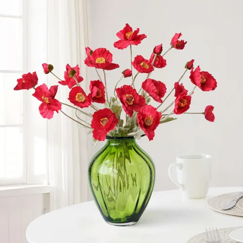 Miniatura 12 de JINWOE Flores bohemias, flores artificiales de amapola de durazno claro, 6 tallos de amapolas realistas, plantas falsas para mesa de boda, centro