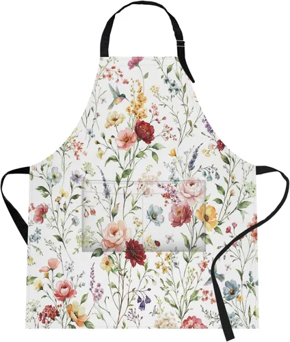 Miniatura 12 de Britimes Delantal de cocina para el hogar, cocina, horneado, jardinería, para mujeres y hombres, con bolsillos, beige, abstracto, textura