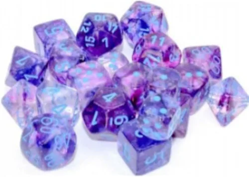 DND - Juego de dados Chessex D&D – Juego de dados poliédricos de plástico luminario azul y nebulosa de 0.630 in, dados de mazmorras y dragones,