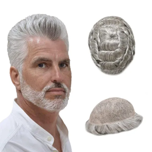 Miniatura 131 de PUNRU HAIR Completo Swiss Lace Toupee para hombres Sistema de cabello humano real Sistema de reemplazo de cabello humano para hombre Toupee