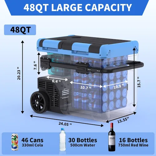 Miniatura 9 de Refrigerador Congelador para Automóvil de Doble Zona de 45L, -4℉~68℉, Enfriador con Compresor de 48Qt con Puerta Reversible, Manija de Metal, Ranura