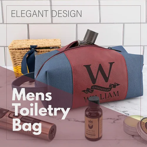 Miniatura 5 de Regalos personalizados para padrinos de boda, bolsas de aseo personalizadas para hombres, regalos de padrino de boda, Beige, Diseño #1, Juego de 3