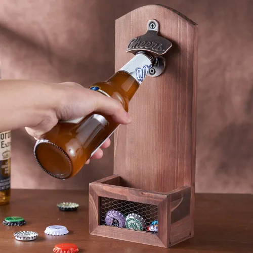 Miniatura 12 de Abrebotellas con colector de tapas, abrebotellas de madera vintage montado en la pared, regalo ideal para hombres y amantes de la cerveza, uso como