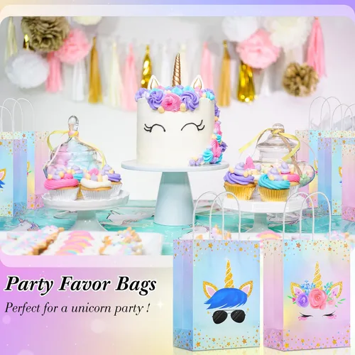 Miniatura 7 de Gersoniel 16 bolsas de unicornio para fiesta con asas, bolsas de regalo de unicornio para regalos de fiesta de cumpleaños