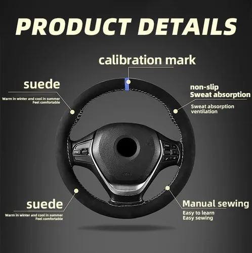 Miniatura 3 de AUCELI Funda para volante de automóvil, 38 cm de cuero genuino duradero con costura envolvente para hombres y mujeres, protector de volante