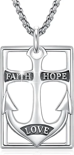 OHAYOO Anchor Necklace 925 Sterling Silver Nautical Anchor Charm Pendant Ocean Necklace Faith HopeSkull Vintage Jewelry Gifts for Father Men Boy