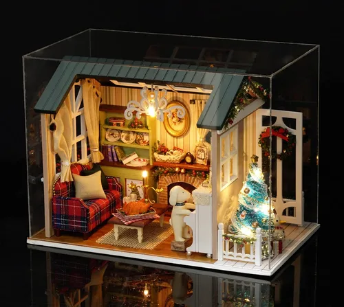 Miniatura 7 de Kit de casa de muñecas en miniatura para bricolaje, casa de muñecas de madera realista en miniatura 3D, habitación de casa de muñecas con muebles