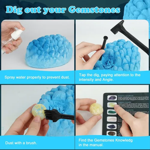 Miniatura 6 de Kit de excavación de piedras preciosas (forma única), gran kit de ciencia STEM para niños, excava tus propias 16 piedras preciosas reales, juguetes