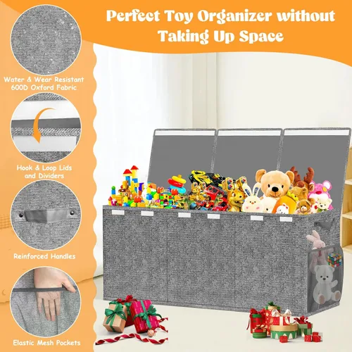 Miniatura 2 de Beadsky Caja de juguetes extragrande, baúl de juguetes para niños pequeños con tapas, organizador de almacenamiento plegable de juguetes, cestas