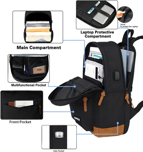 Miniatura 5 de Mochila grande para portátil de mano para viajes, Set negro, Mochilas Daypack