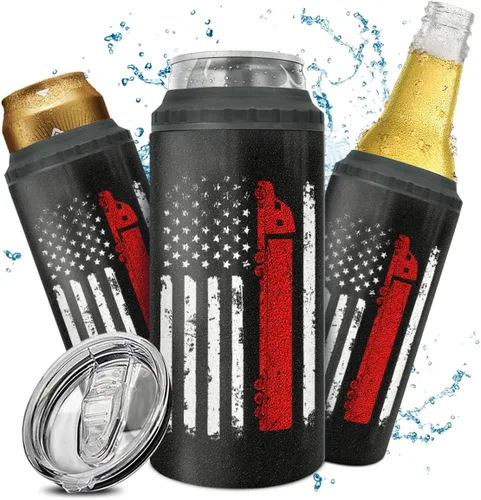 Miniatura 11 de winorax Regalos Policiales Respalda el Azul Bandera Americana Vaso Térmico 4-en-1 Enfriador de Latas Acero Inoxidable 12oz Taza de Viaje Tazas