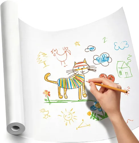 PerkHomy - Rollo de papel kraft de 15 x 450 pulgadas, rollo de papel de caballete blanco para niños, envoltura de regalos en movimiento, tablón de