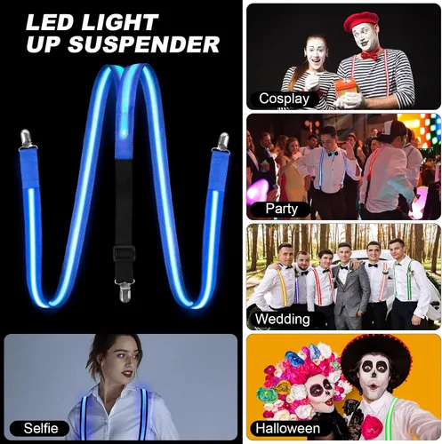 Miniatura 6 de Corbatas iluminadas, corbatines y tirantes LED, suministros de fiesta que brillan en la oscuridad, ajustables para mujeres y hombres