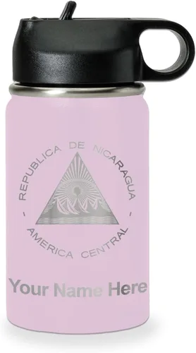 Miniatura 21 de LaserGram Botella de agua personalizada, bandera de Nicaragua, acero inoxidable de doble pared aislada al vacío con popote superior, regalo grabado
