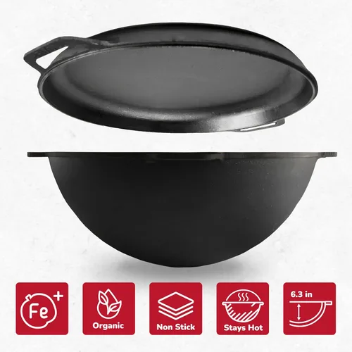 Miniatura 3 de Brizoll - Olla de horno holandés con tapa, 10.5 cuartos de galón (10 litros), juego de utensilios de cocina de hierro fundido, kazán para Plov
