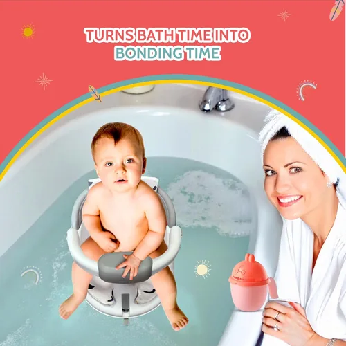 Miniatura 8 de BEBECAN Asientos de Baño Antideslizantes para Bebés 6-12 Meses, Silla de Bañera para Niños Pequeños con Cojín Lavable, Cepillo de Tapa y Taza