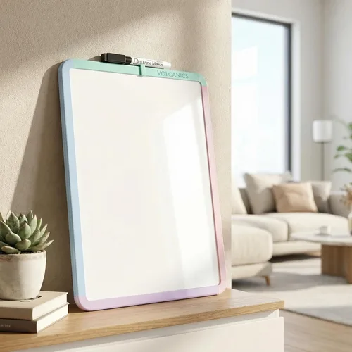 Pequeño juego de pizarra magnética de borrado en seco (14 x 11 pulgadas), mini pizarra blanca enmarcada para nevera, taquilla, incluye marcador