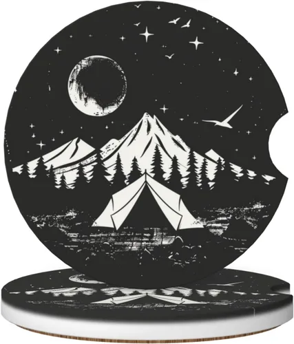 Miniatura 22 de 2 posavasos para automóvil, pintura de árbol de oso, base de corcho antideslizante, diseño de ranura, ajuste universal, cerámica, marrón